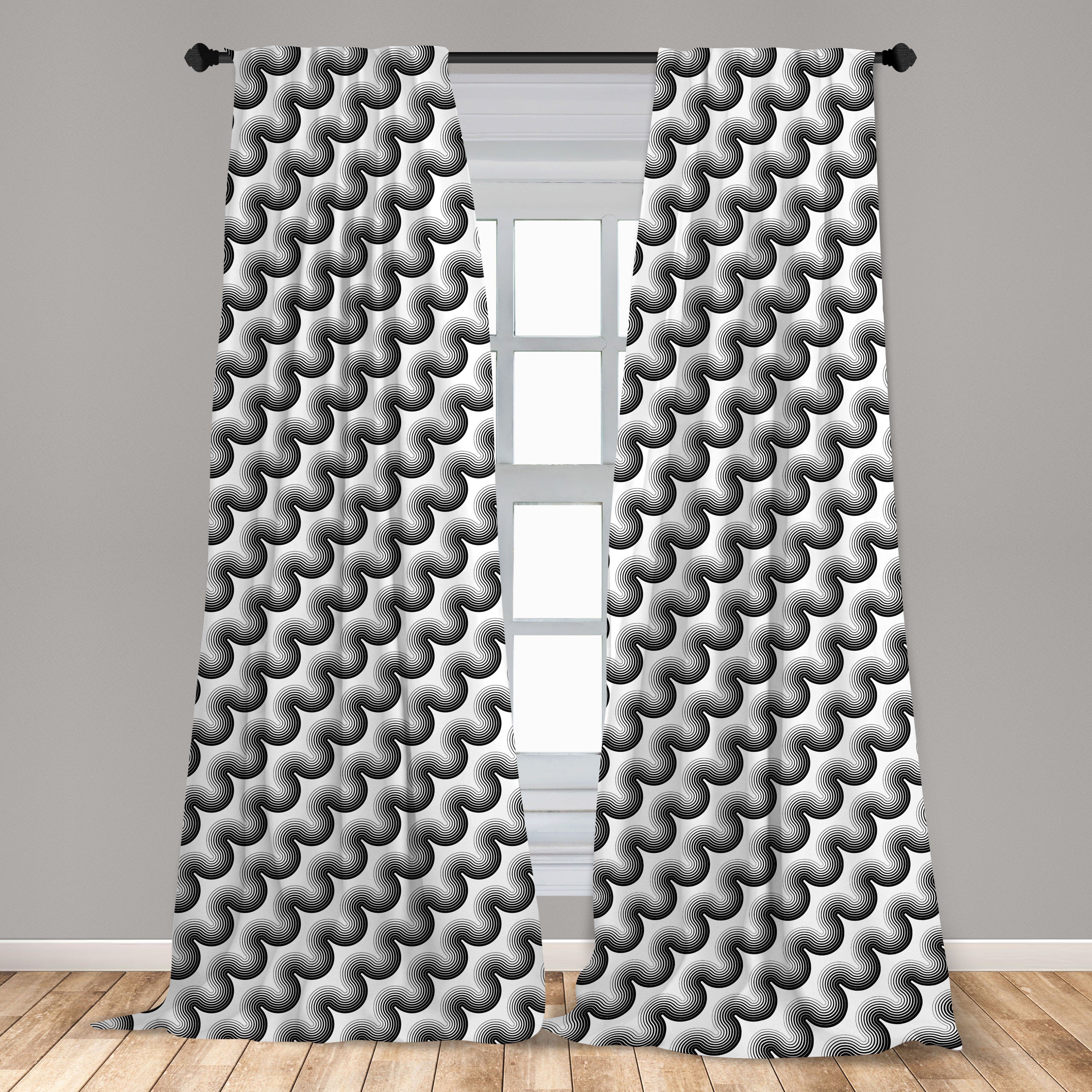 Gardine Vorhang für Wohnzimmer Microfaser, Dekor, Streifen weiß gewellte und Schlafzimmer Schwarz Abakuhaus