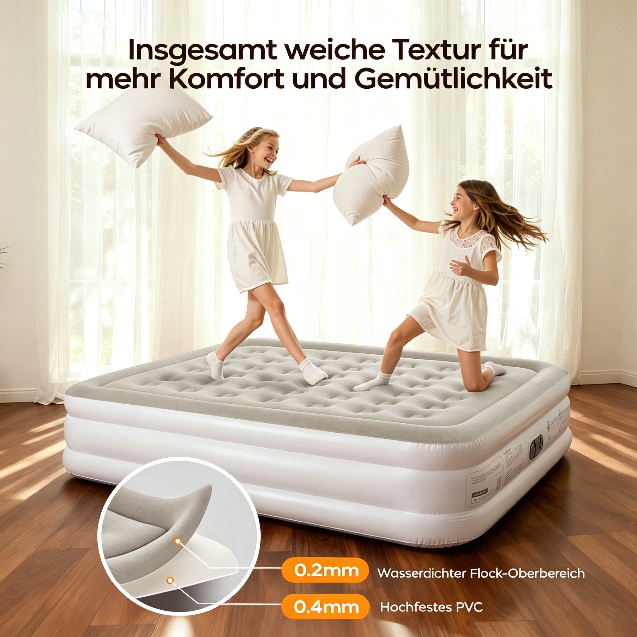 MC Star Luftmatratze Komfortable Luftmatratze 18″ hoch, bis 362 kg Tragkraft, (mit integrierter Pumpe, für Gäste, Camping & Zuhause, leise & pflegeleicht, platz – Bild 3 von 5