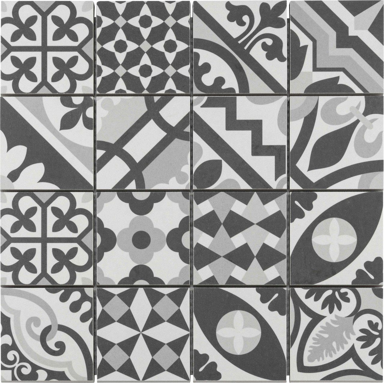 KNG Mosaikfliesen Mosaikfliese Harmony 32 x 32 cm schwarz-weiß, Feinsteinzeug, Grau Weiß