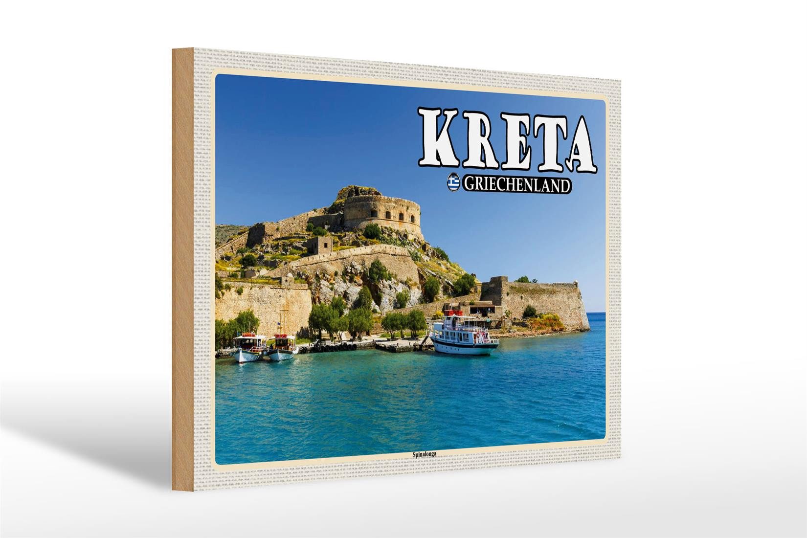 Holzbild Reise 30x20cm Kreta Griechenland Spinalonga Insel