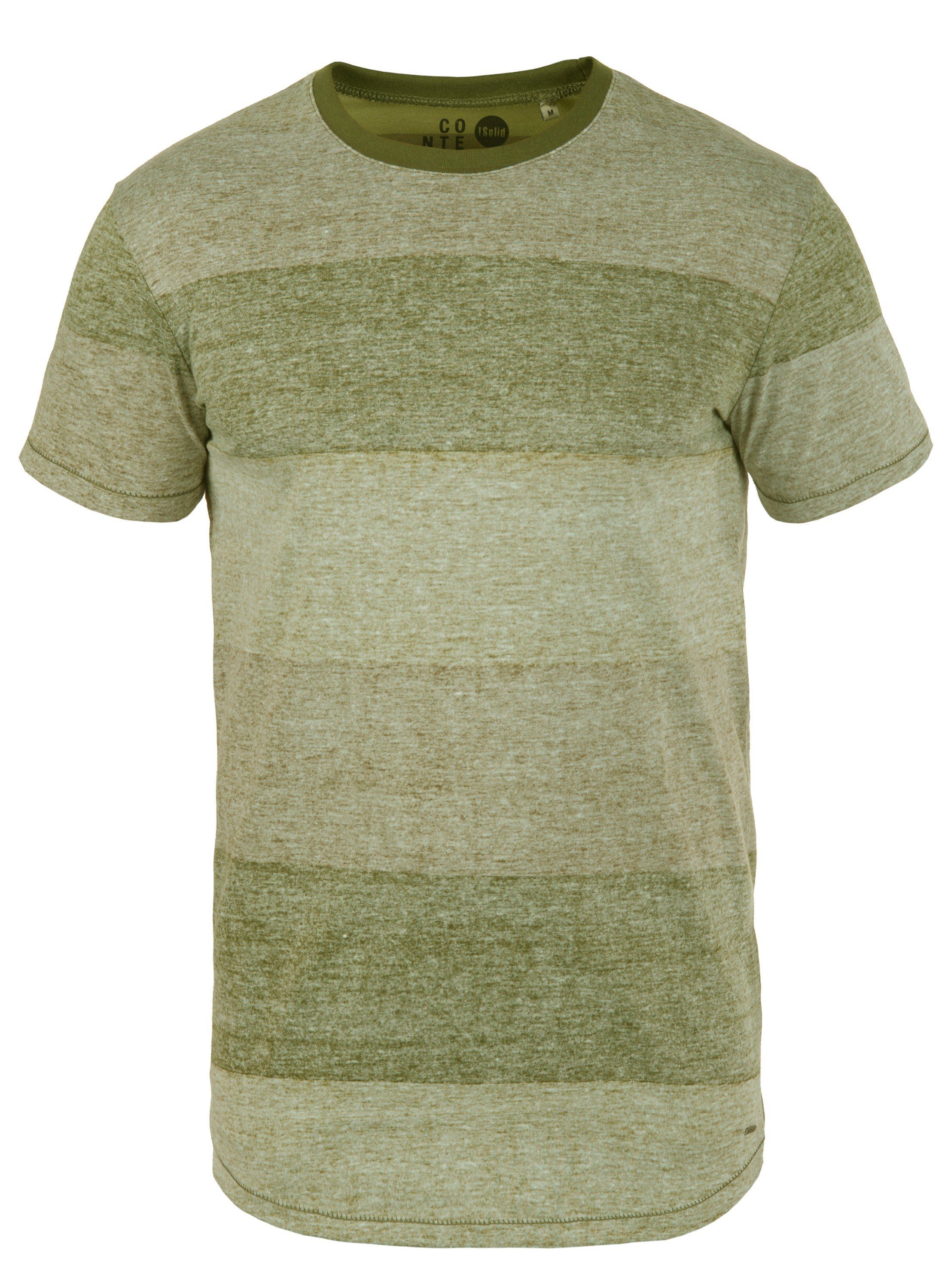 Solid Rundhalsshirt SDTeine Kurzarmshirt mit Streifen (3590) Bag Duffel Green