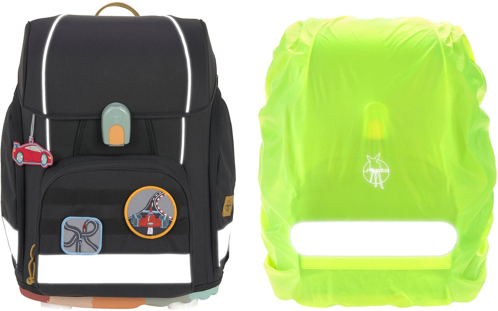 LÄSSIG Schulranzen Unique, Boxy, Black (Set, 7-tlg), PETA-approved vegan; aus recycelten PET-Flaschen