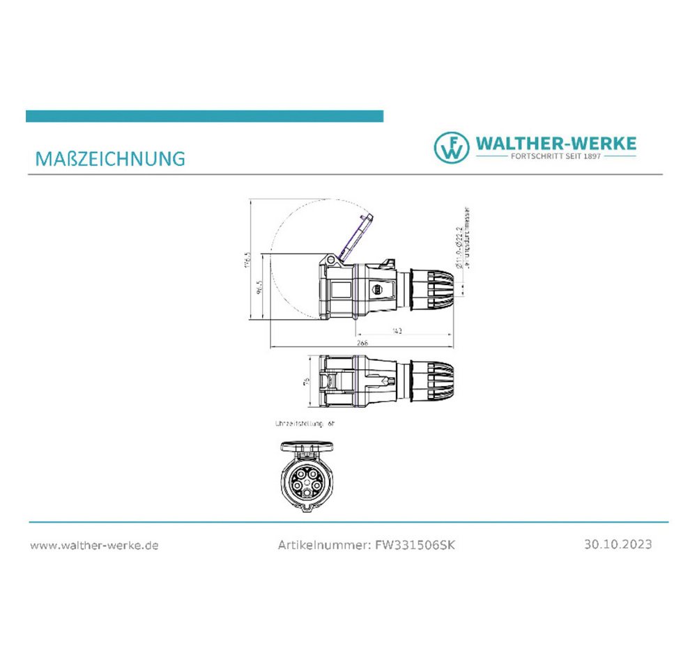 Thumbnail - Walther Werke Steckdose Walther Werke FW331506SK CEE Kupplung 32 A 5polig 200 V, 415 V 1 St.
