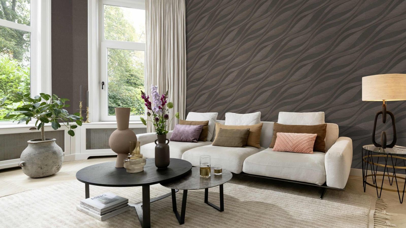 Vliestapete Struktur Muster Wellen Grau Braun Metallic 608007 Sky Lounge