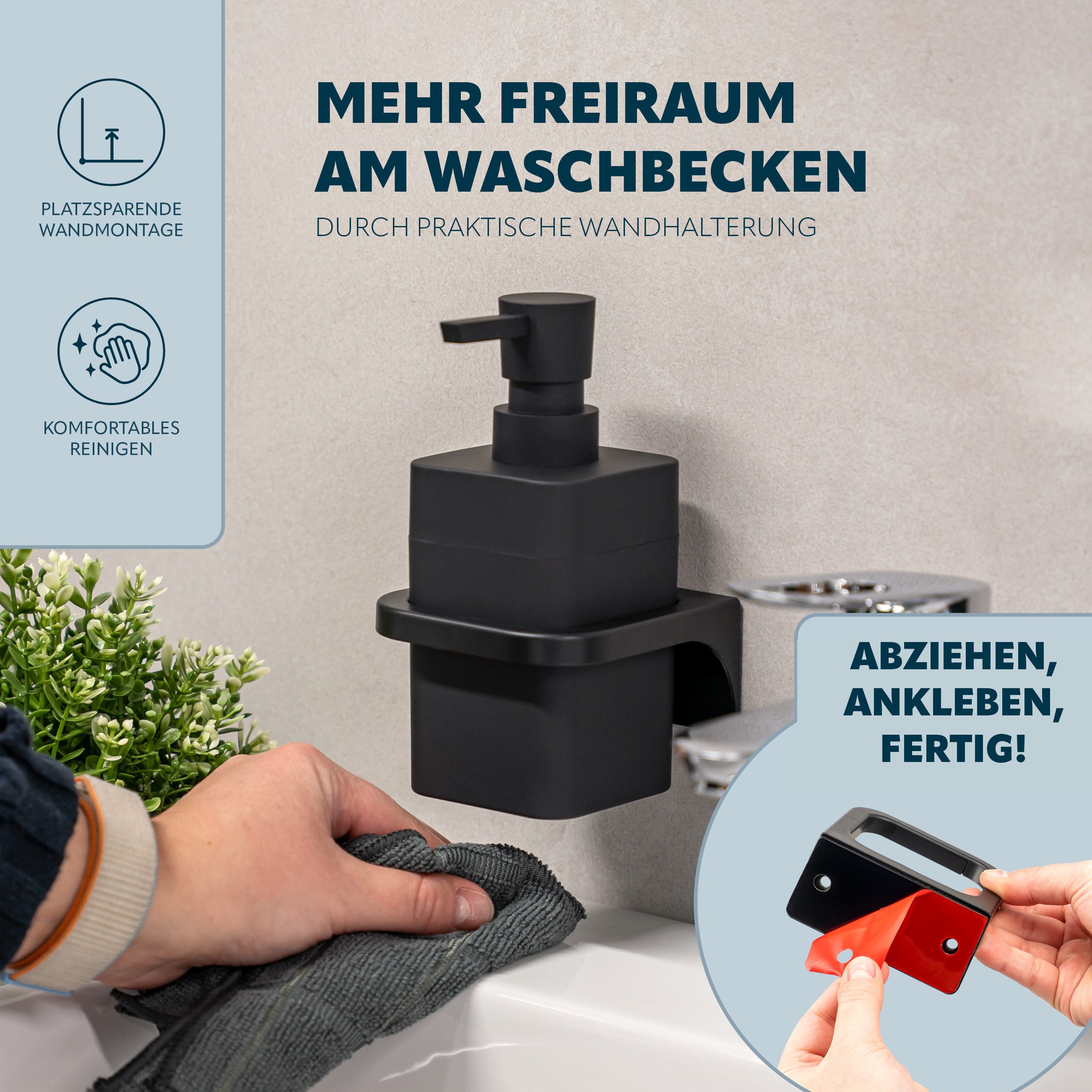 bremermann Seifenspender Bad-Serie SAVONA Softtouch inkl. Wandhalter, eckig, (1-tlg., inkl. Montagematerial), mit Wandhalterung – Bild 4 von 5