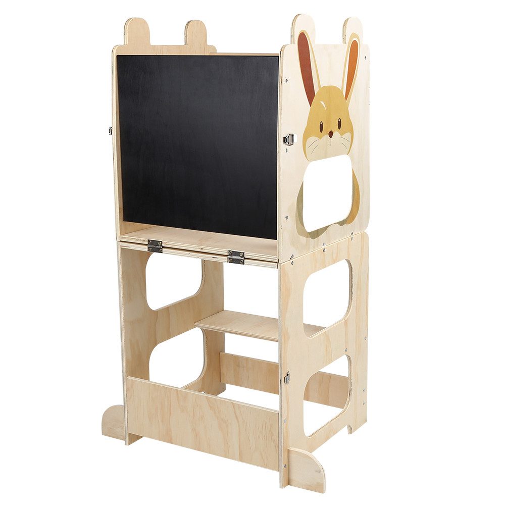 JEOBEST Stehhilfe Kleinkindturm, Lernturm, Stehturm, 3-in-1-Küchenhocker, (1 St, Holz, Klappbar) Helfer mit Kreidetafel