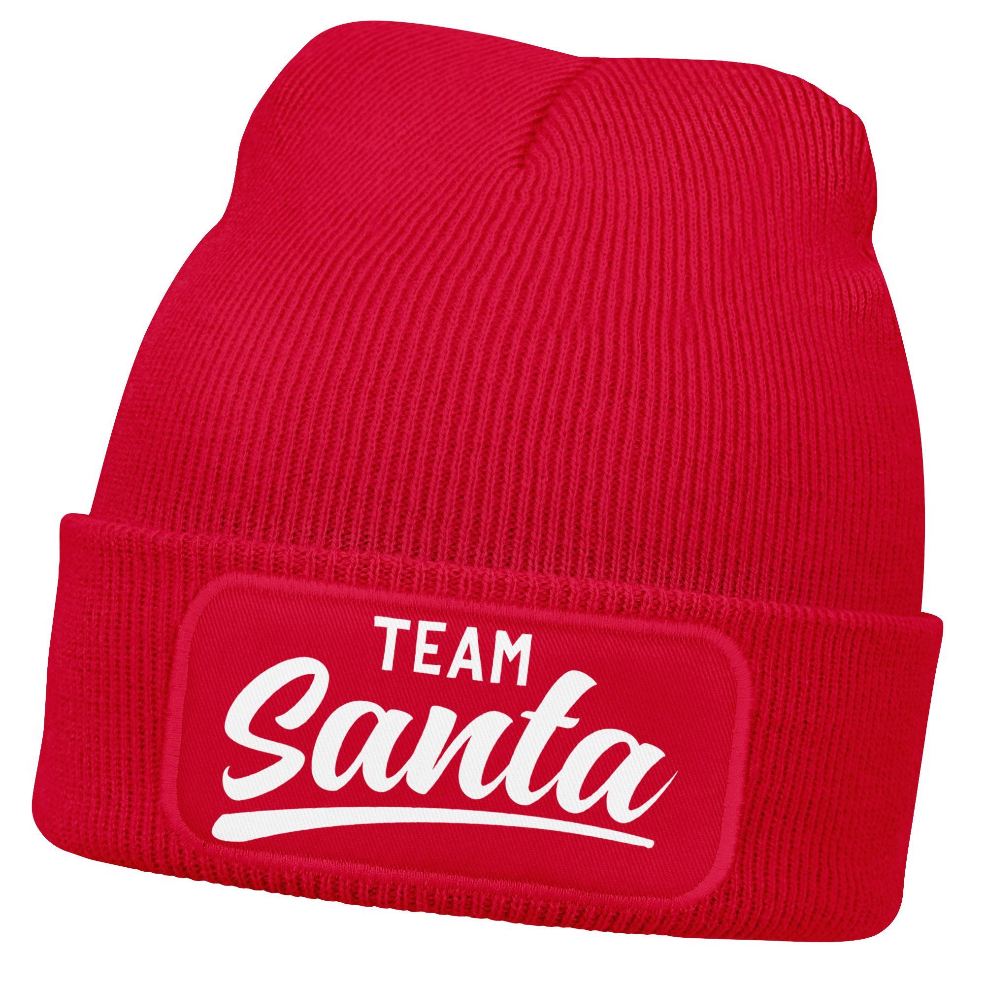 Strickmütze Herren Beanie mit Patch Strickmütze mit Spruch Team Santa Aufdruck