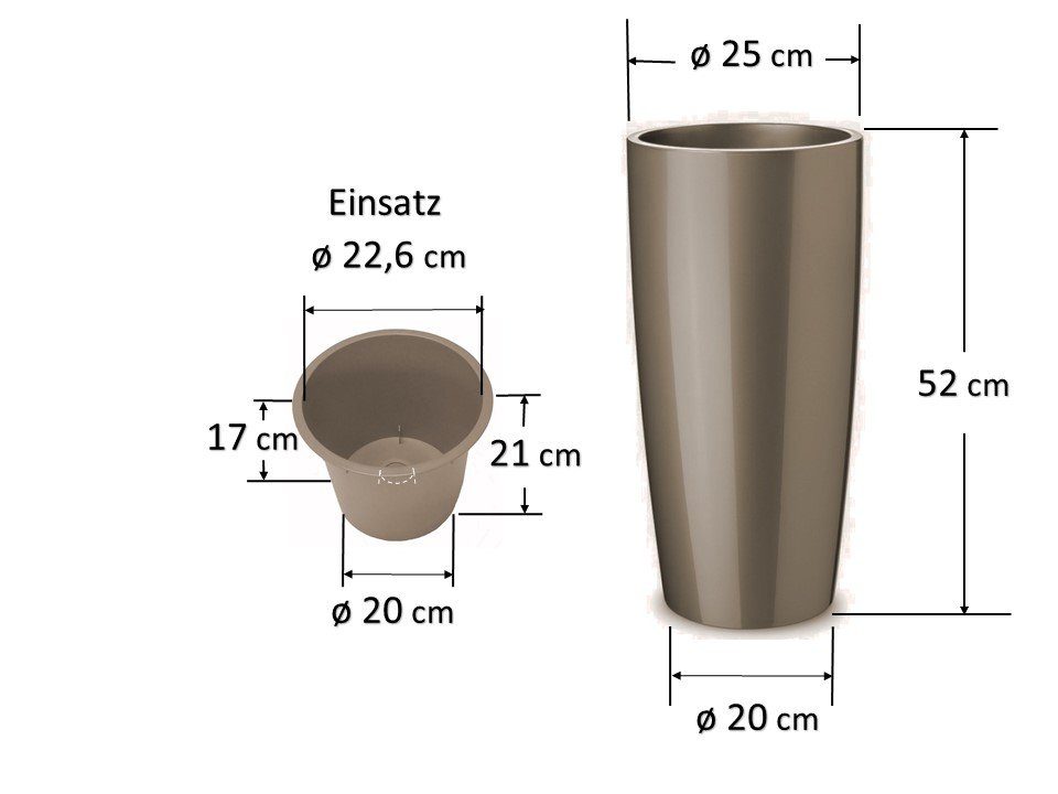 mit Blumentopf Einsatz herausnehmbarem Floralo taupe rund, “Teramo” K. e. Pflanztopf hochglänzend,