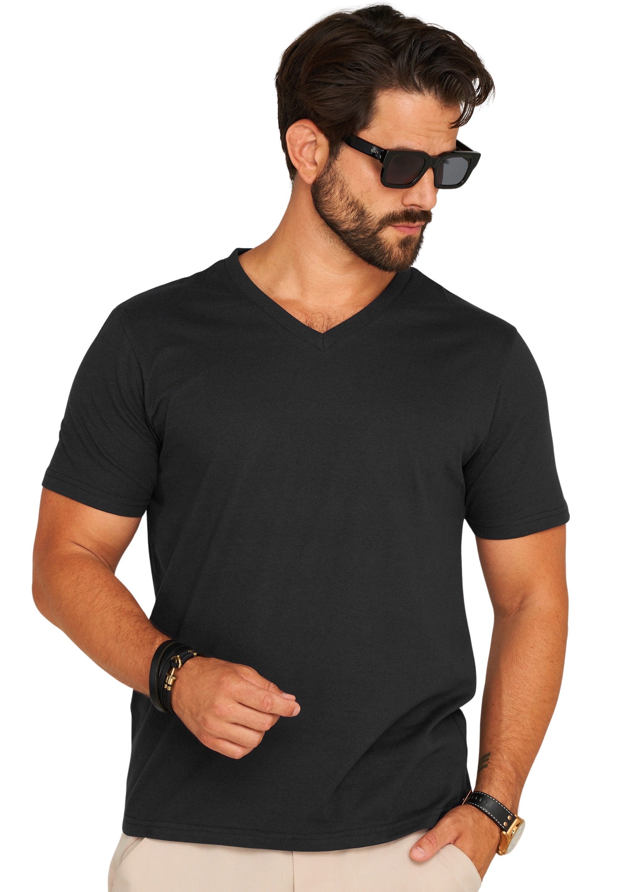 DAILY COTTON T-Shirt BASETEEV (Packung, 3er-Pack) Herren Basic Kurzarm Shirt V-Neck V-Ausschnitt
