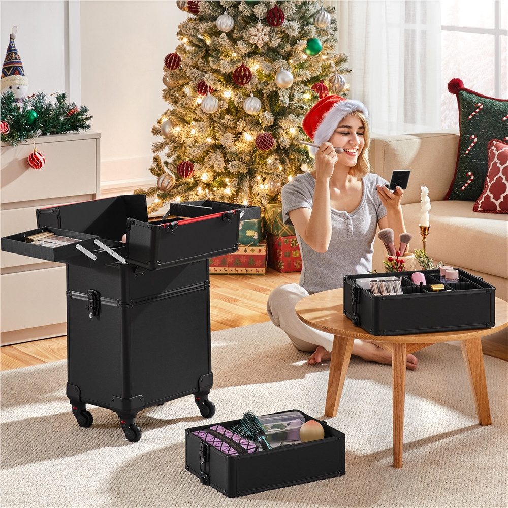 Yaheetech Kosmetikkoffer, 4 in 1 Schminkkoffer mit 360° drehbaren Rollen günstig online kaufen