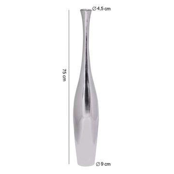 FINEBUY Dekovase SuVa4719_1 (BOTTLE S 75 cm Aluminium Silber Glänzend Groß), Hohe Alu Blumenvase Handgefertigt, Vase für Blumen