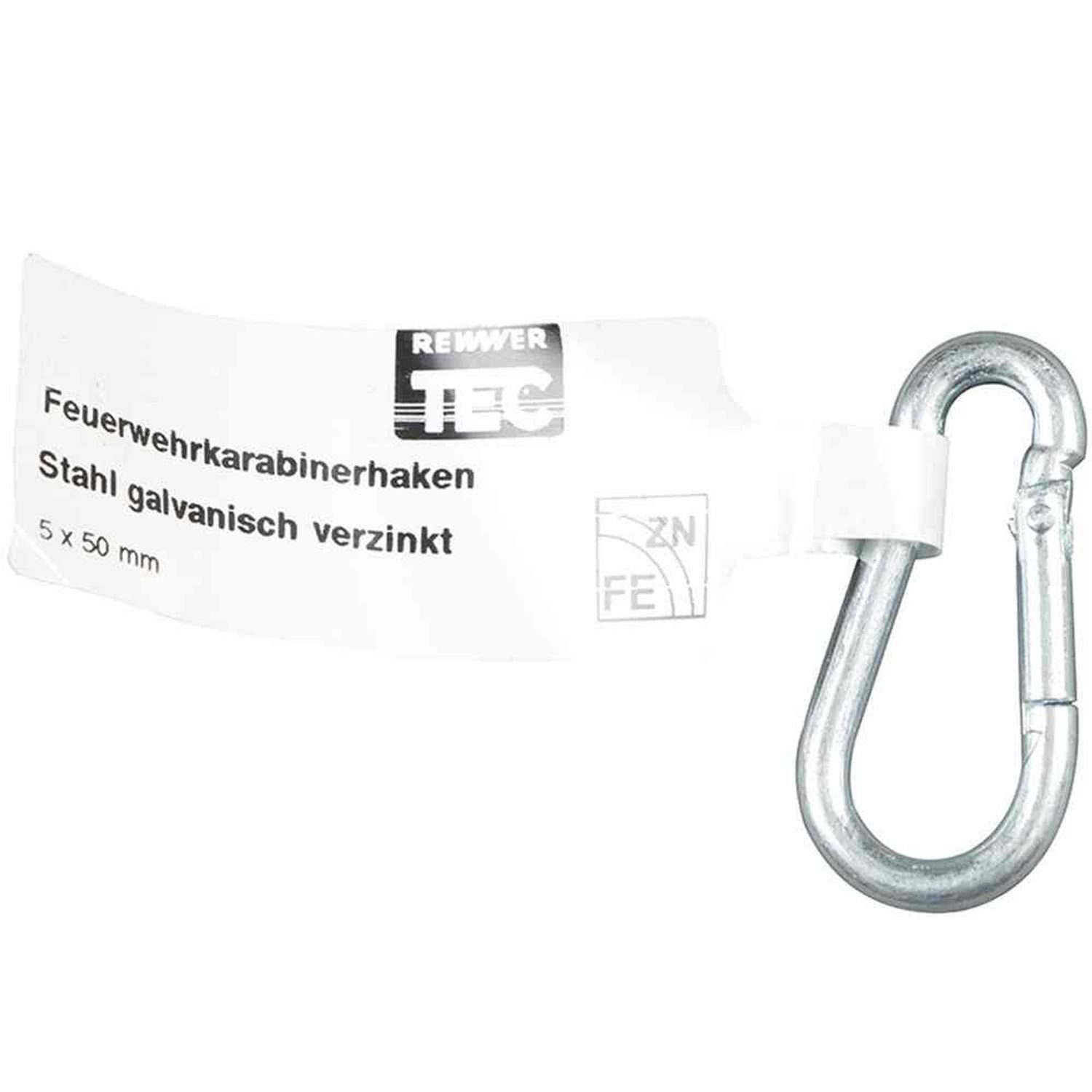 REWWER-TEC Karabiner mit 5x50, Feuerwehr-Karabinerhaken EAN-Fähnchen verzinkt