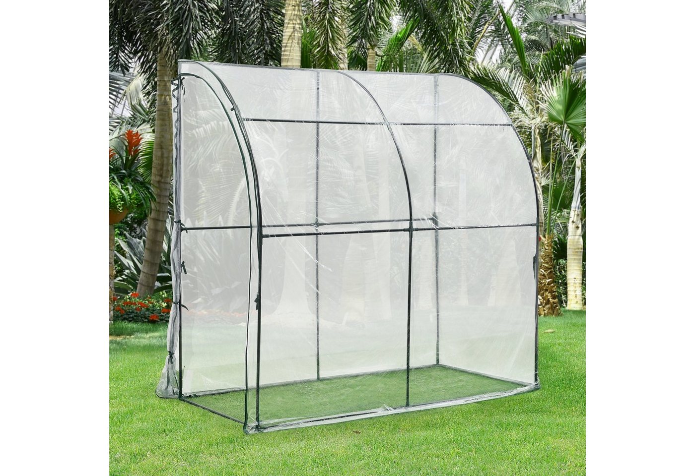 Thumbnail - en.casa Anlehngewächshaus, Juta Gewächshaus Stahl 100 x 200 x 215 cm PVC Folie Transparent