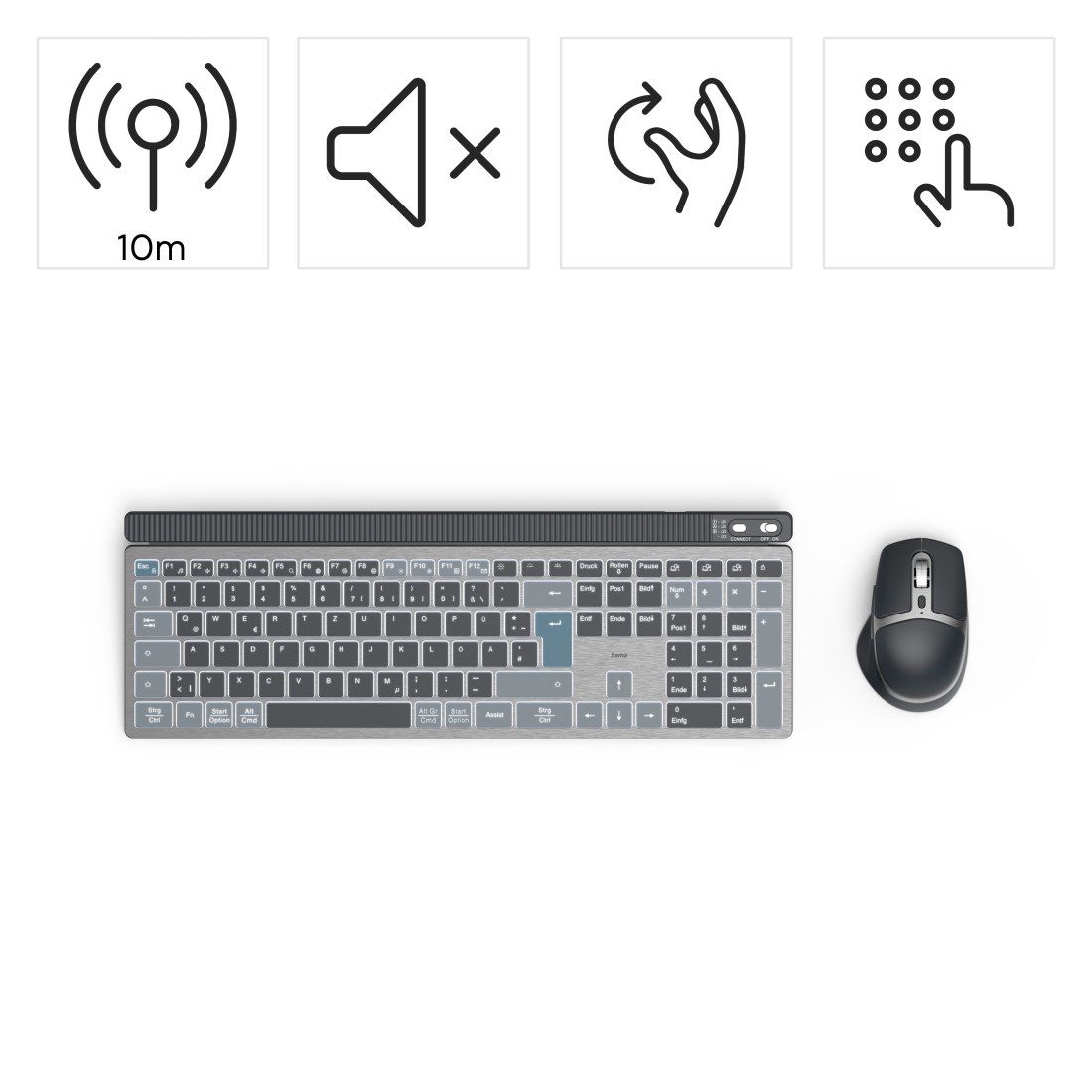 Hama Kabellose Tastatur und Maus (Multi Device, 2x Bluetooth, 1x Funk, DE) Tastatur- und Maus-Set