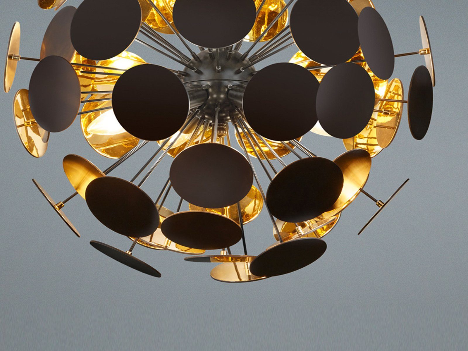 Schwarz-Gold Pendelleuchte, extern Hausinstallation Design-er hängend über Esstisch, wechselbar, LED LED Mitgelieferte Gold Schwarz Ø Kugel-lampe dimmbar, meineWunschleuchte über Warmweiß, Leuchtmittel große 54cm