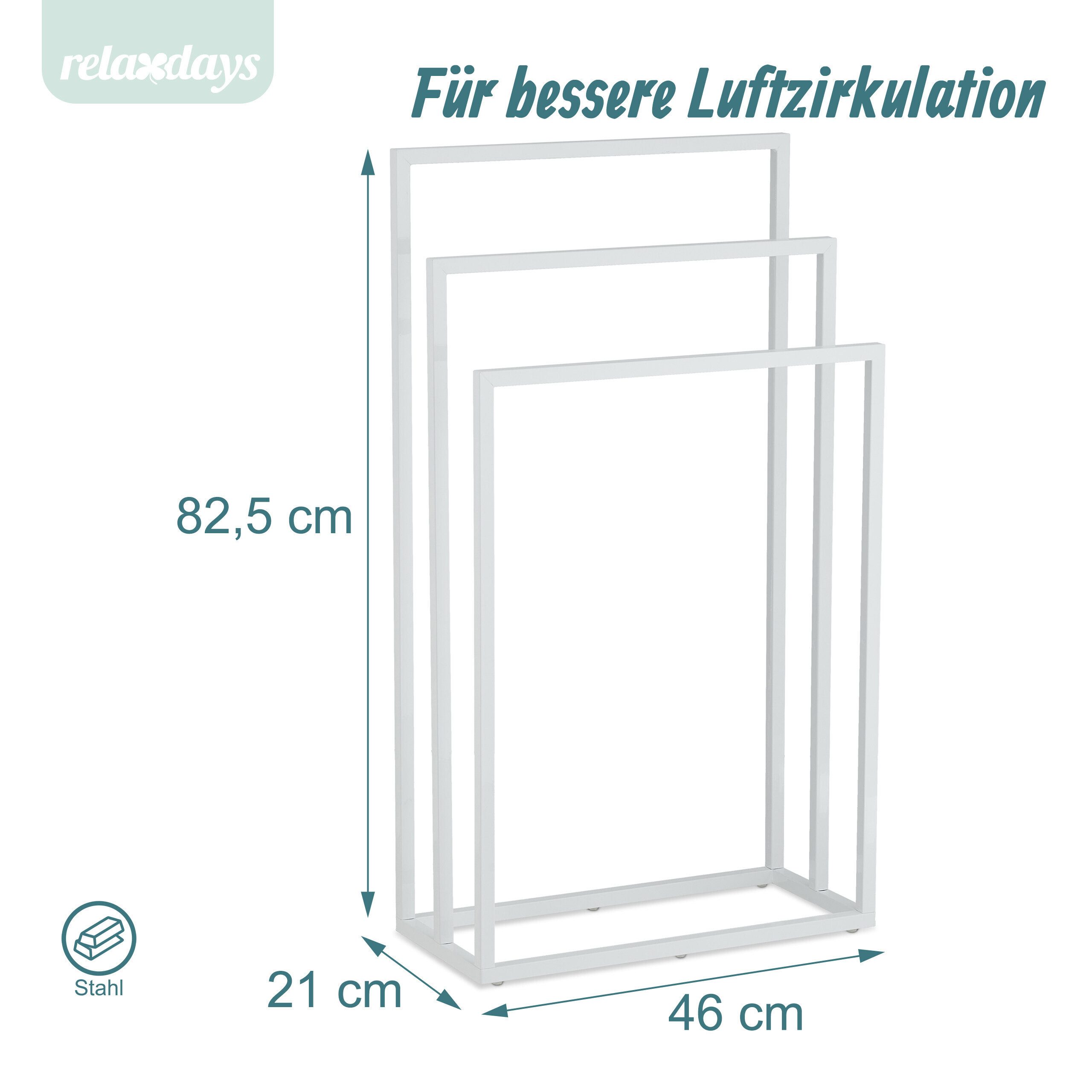relaxdays Handtuchständer Weißer Handtuchständer 3 Stangen – Bild 4 von 5