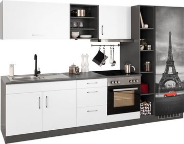 HELD MÖBEL Küchenzeile Paris, mit E-Geräten, Breite 300 cm, mit großer Kühl-Gefrierkombination