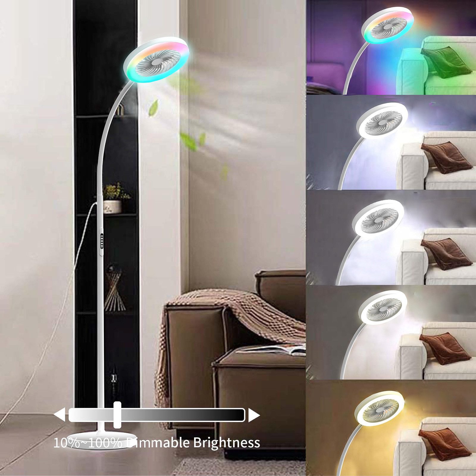 Jibenhome Standventilator 1500 lm Vertikaler LED Ventilator mit RGB-Beleuchtung Dimmbar, Standleuchten mit Taste,Höhenverstellbar,18W/1500 lm,für Büro