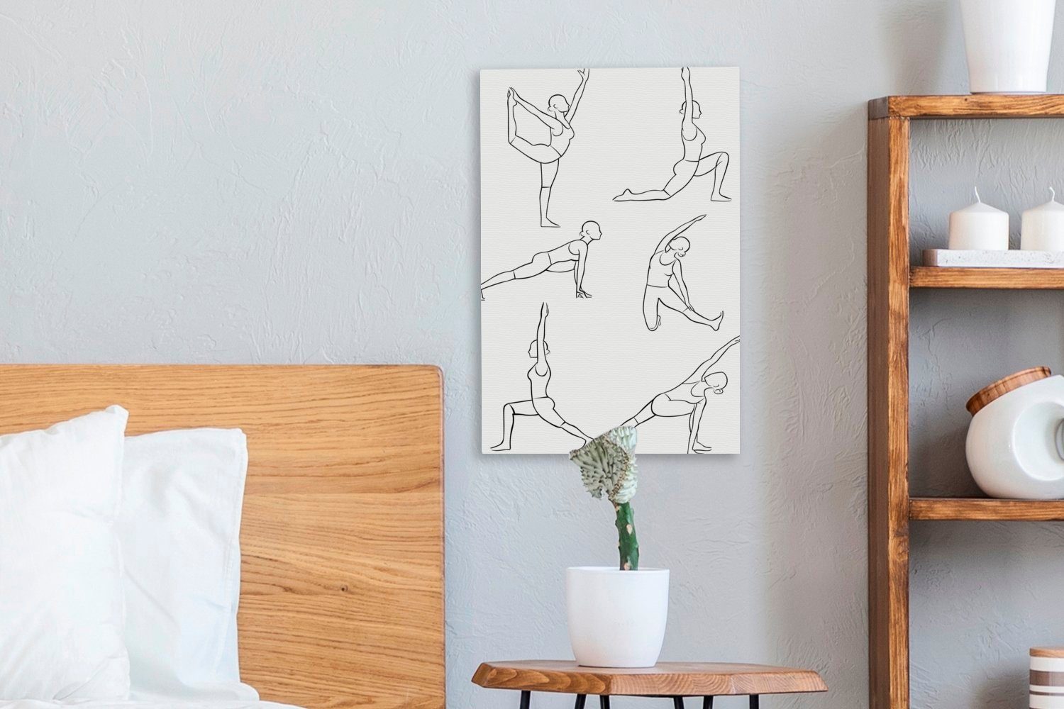 Weiß, cm bespannt Leinwandbild (1 inkl. fertig Yoga Zackenaufhänger, - - Leinwandbild OneMillionCanvasses® 20x30 St), Frauen Gemälde,