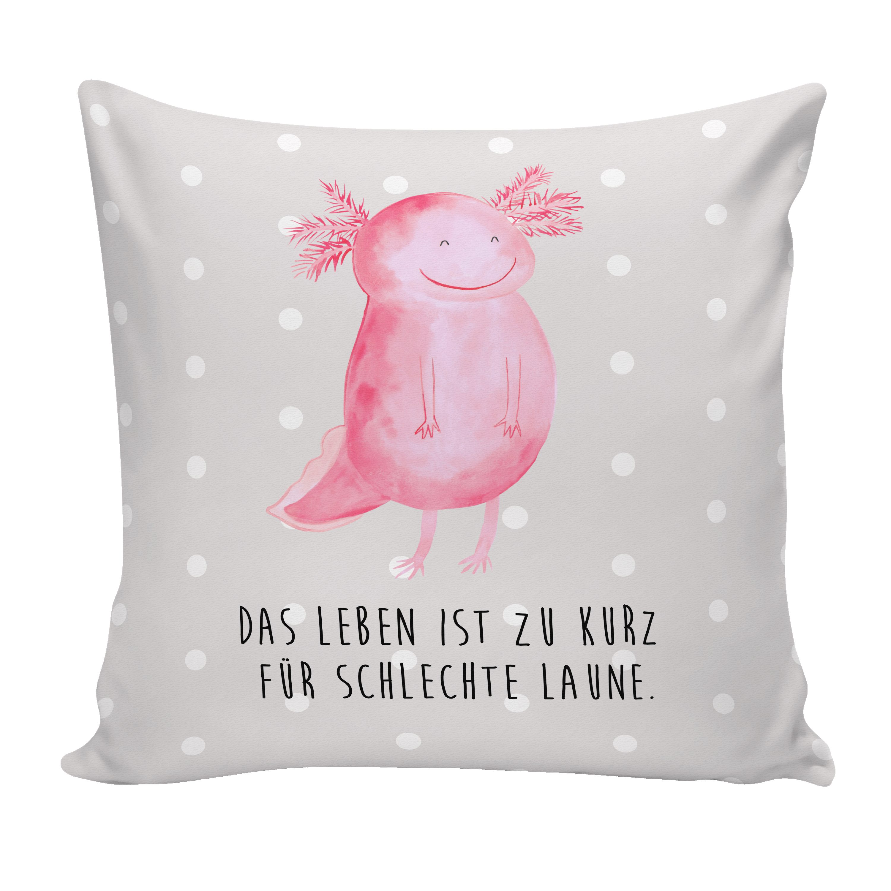 Mr. & Mrs. Panda Dekokissen Axolotl glücklich - Grau Pastell - Geschenk, Kissenhülle, lebensfroh