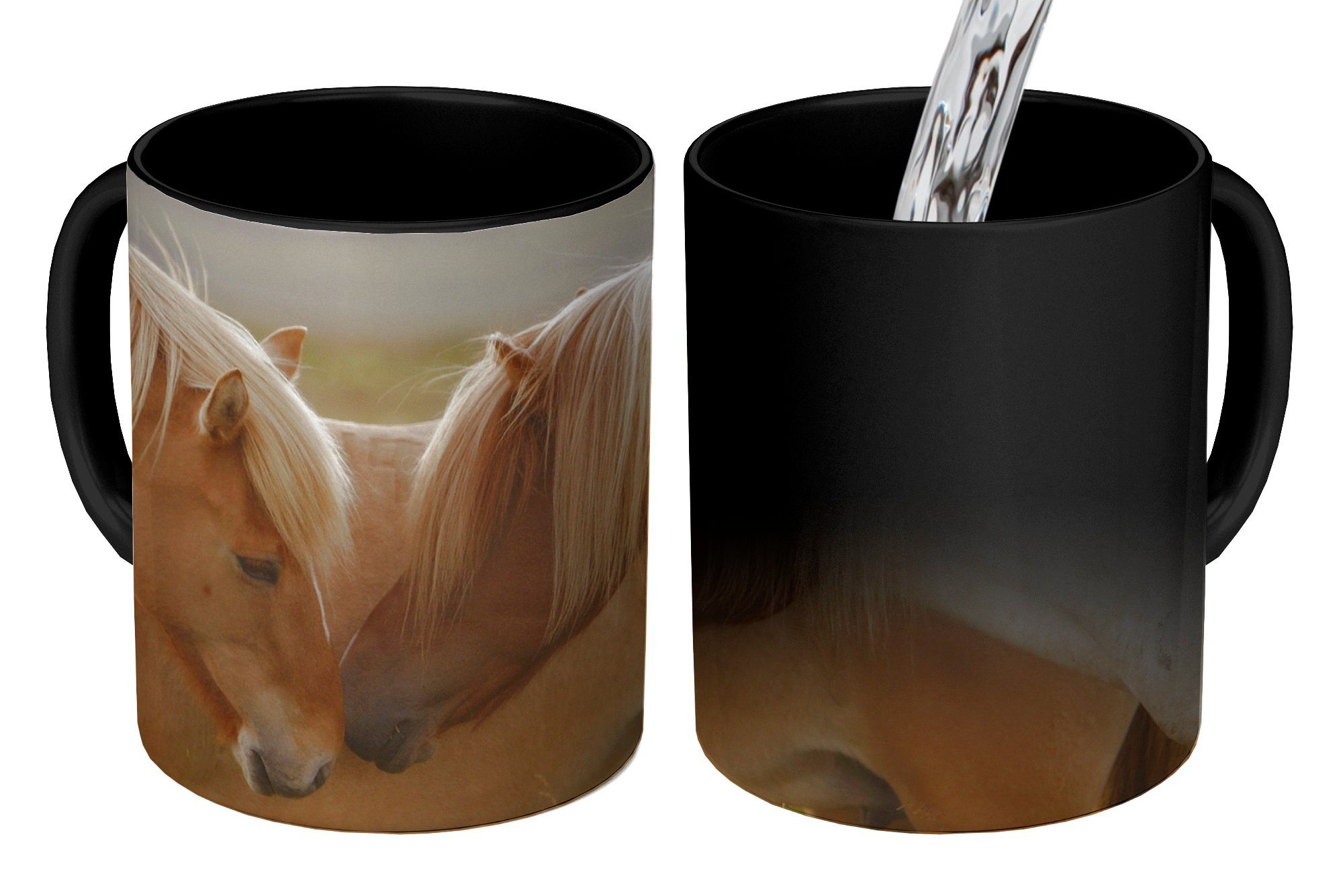 MuchoWow Tasse Pferde - Gras - Braun, Keramik, Farbwechsel, Kaffeetassen, Teetasse, Zaubertasse, Geschenk