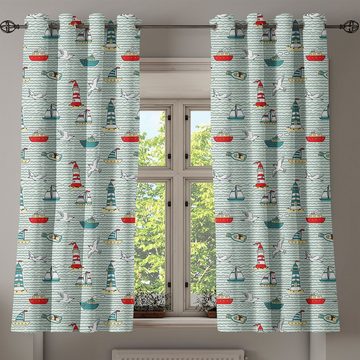 Gardine Dekorative 2-Panel-Fenstervorhänge für Schlafzimmer Wohnzimmer, Abakuhaus, Leuchtturm Meldung-Flasche Gulls
