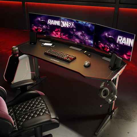 SONNI Gamingtisch RGB Gaming Tisch mit LED Beleuchtung, Breite 120cm/140cm
