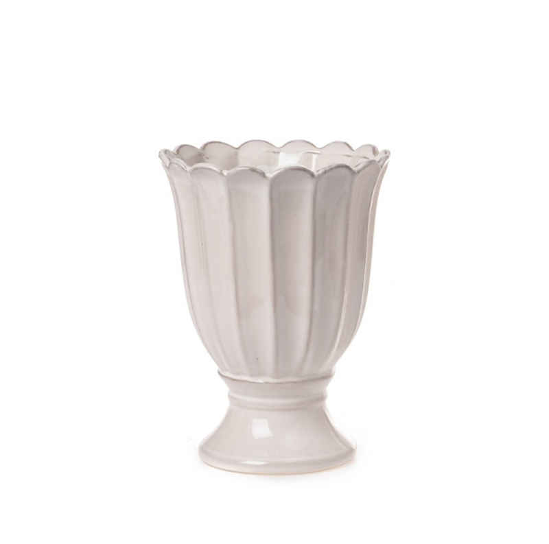 Linoows Pflanzkübel Pflanztopf Roma Kratervase Garten Amphore 27 cm, Keramik Blumentopf creme-weiß
