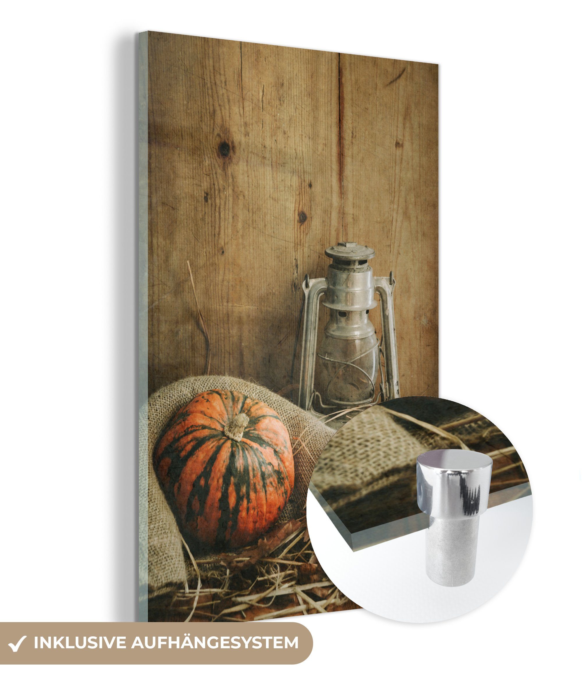 MuchoWow Acrylglasbild Stillleben - Herbst - Kürbis, (1 St), Glasbilder - Bilder auf Glas Wandbild - Foto auf Glas - Wanddekoration