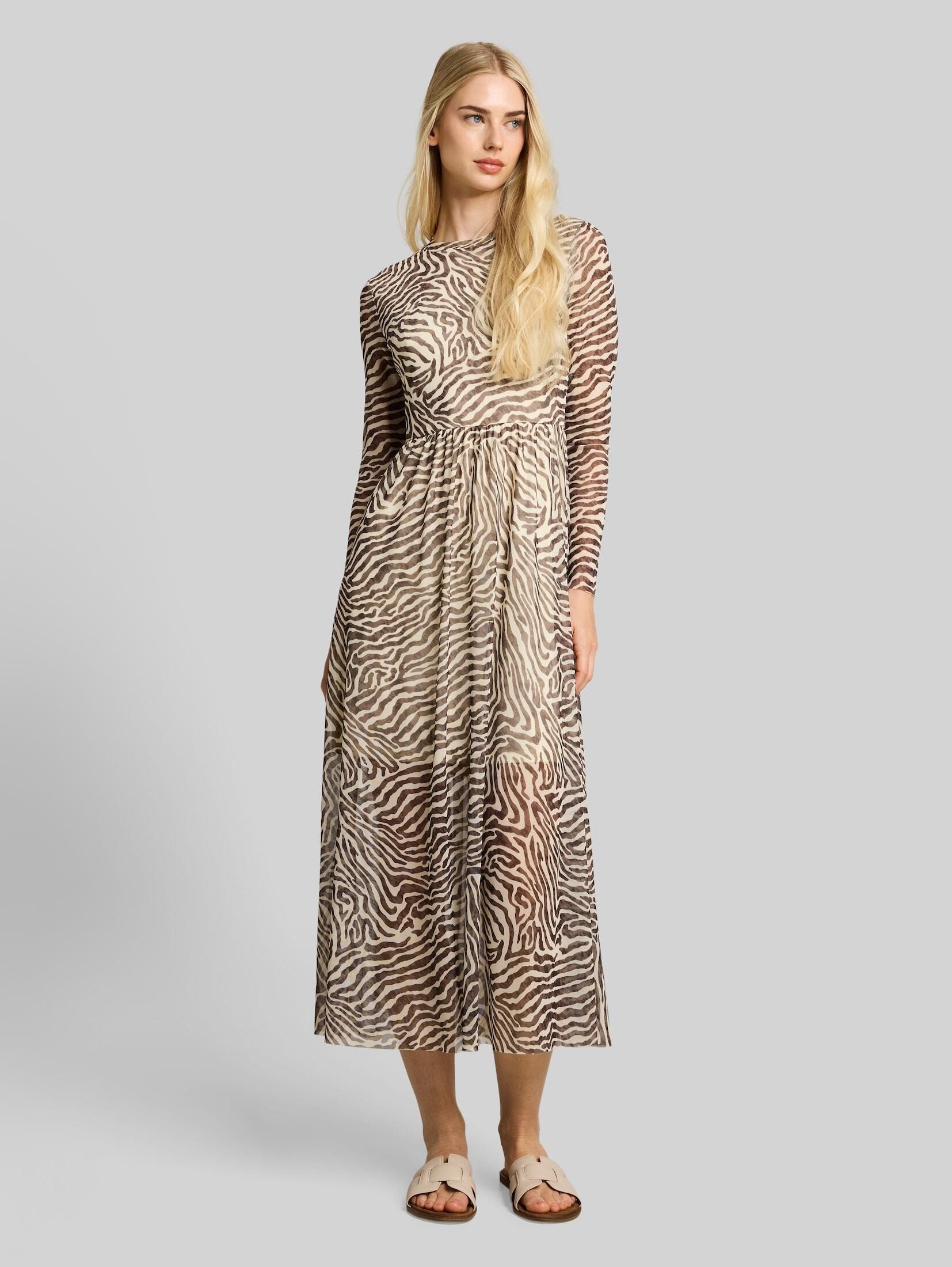 TOM TAILOR Denim Sommerkleid Kleider & Jumpsuits Fitted Mesh Midi-Kleid mit Animal-Print