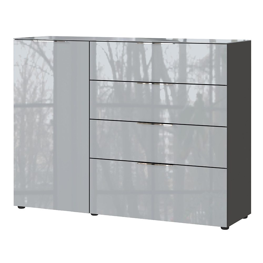 Lomadox Kommode OXFORD-01, Sideboard Stauraumschrank silbergrau graphit, B/H/T ca. 134/102/42 cm
