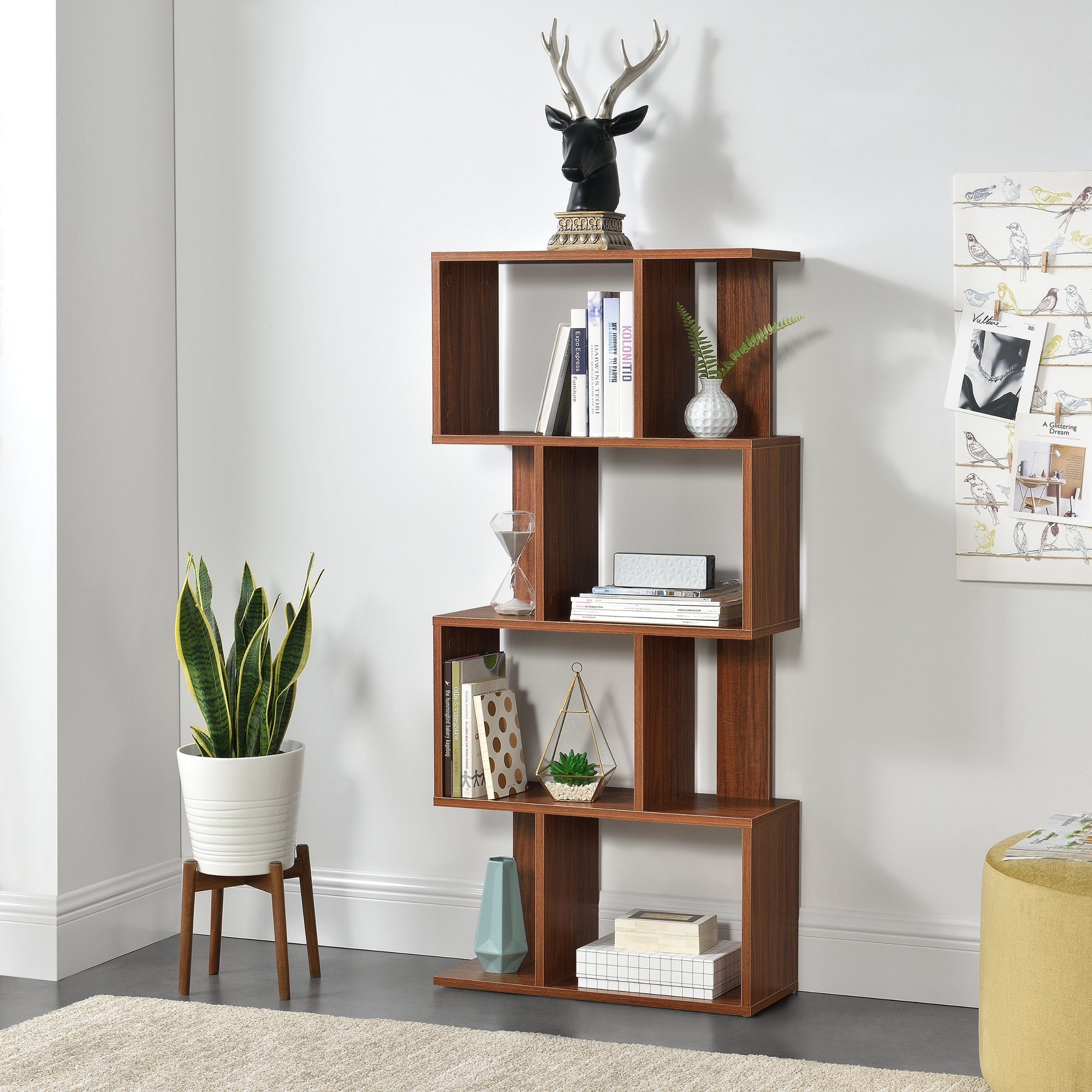 en.casa Bücherregal, »Brattahlid« Medienregal Walnuss günstig online kaufen