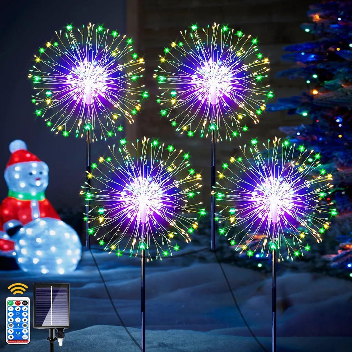 LED Solarleuchte Gartendeko Solarleuchten, 4 x 120 LED Solarlichter Pusteblume