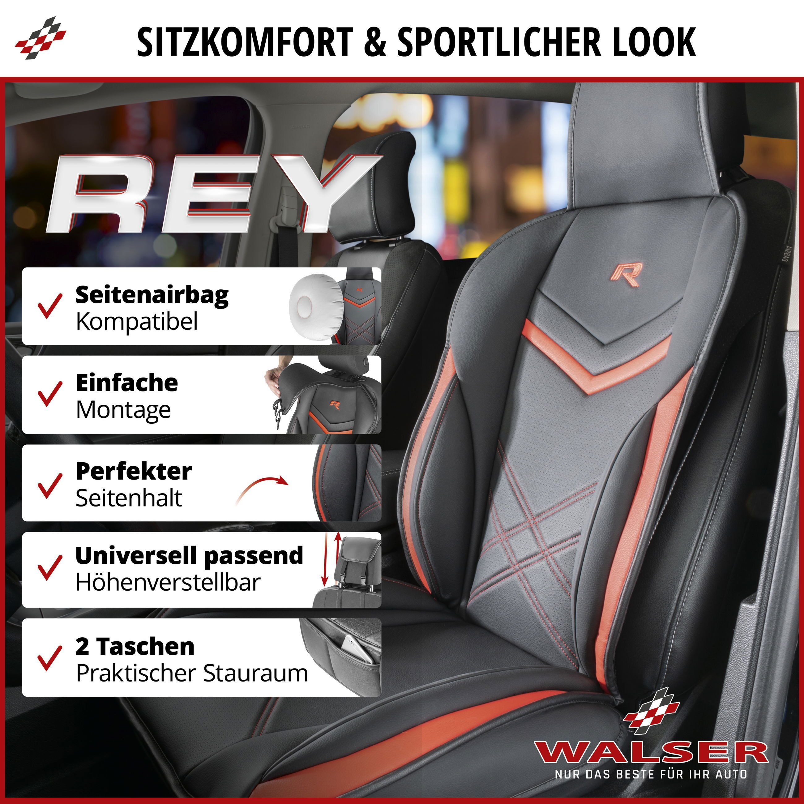 WALSER Autositzauflage Sitzaufleger Rey, 1 Stück, 1-tlg.