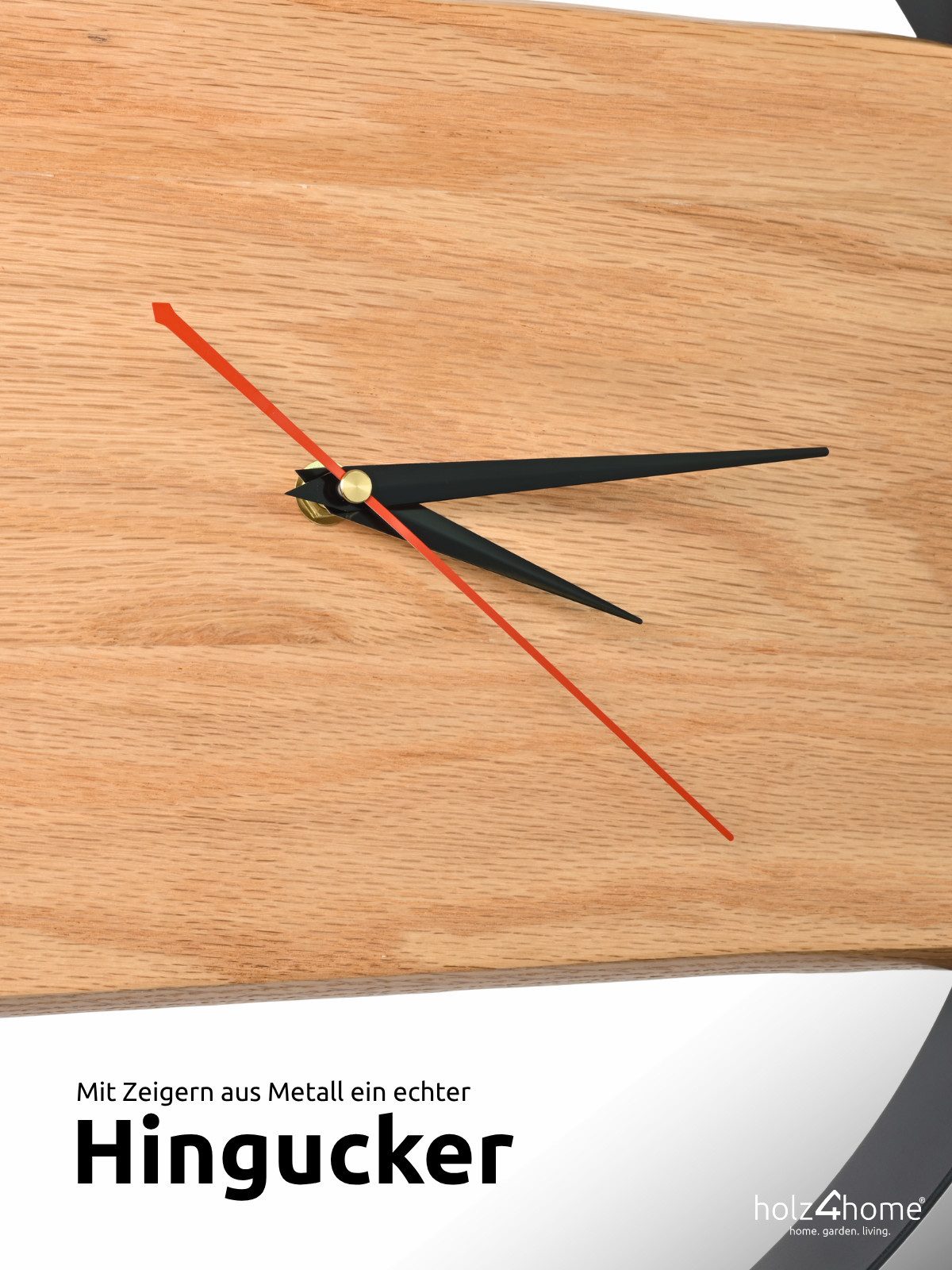 holz4home® Wanduhr Uhr aus Eichenholz mit Stahlrahmen Ø43 cm (Massivholz) – Bild 4 von 5
