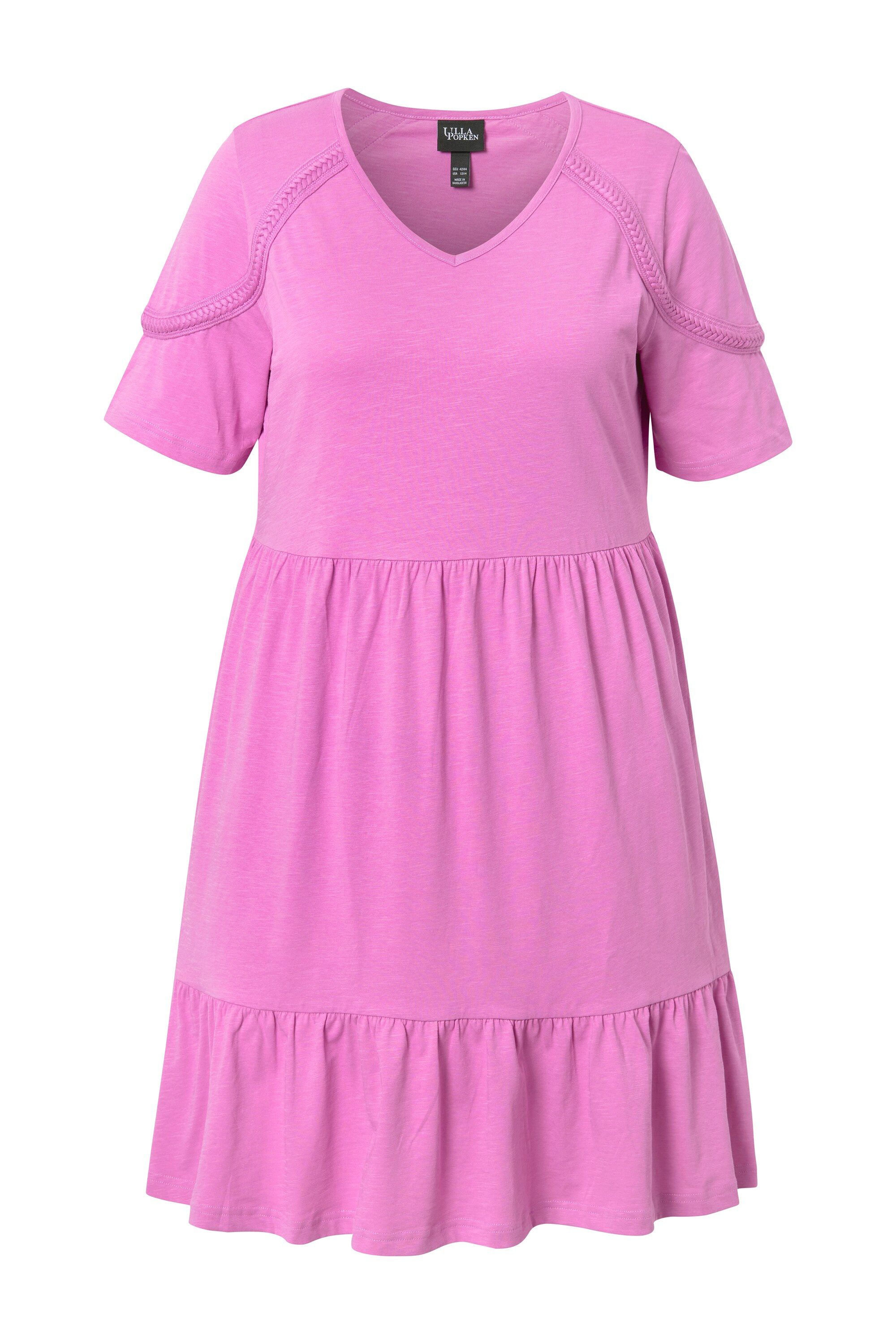 Ulla Popken Jerseykleid Jerseykleid Zierband A-Linie V-Ausschnitt Halbarm günstig online kaufen