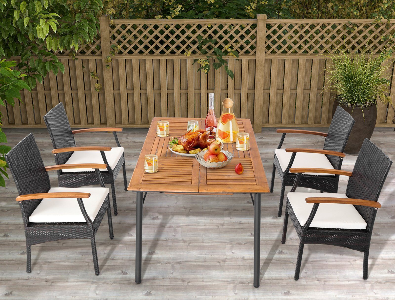 COSTWAY Gartenstuhl, 2er Set, Rattan, Akazie, günstig online kaufen