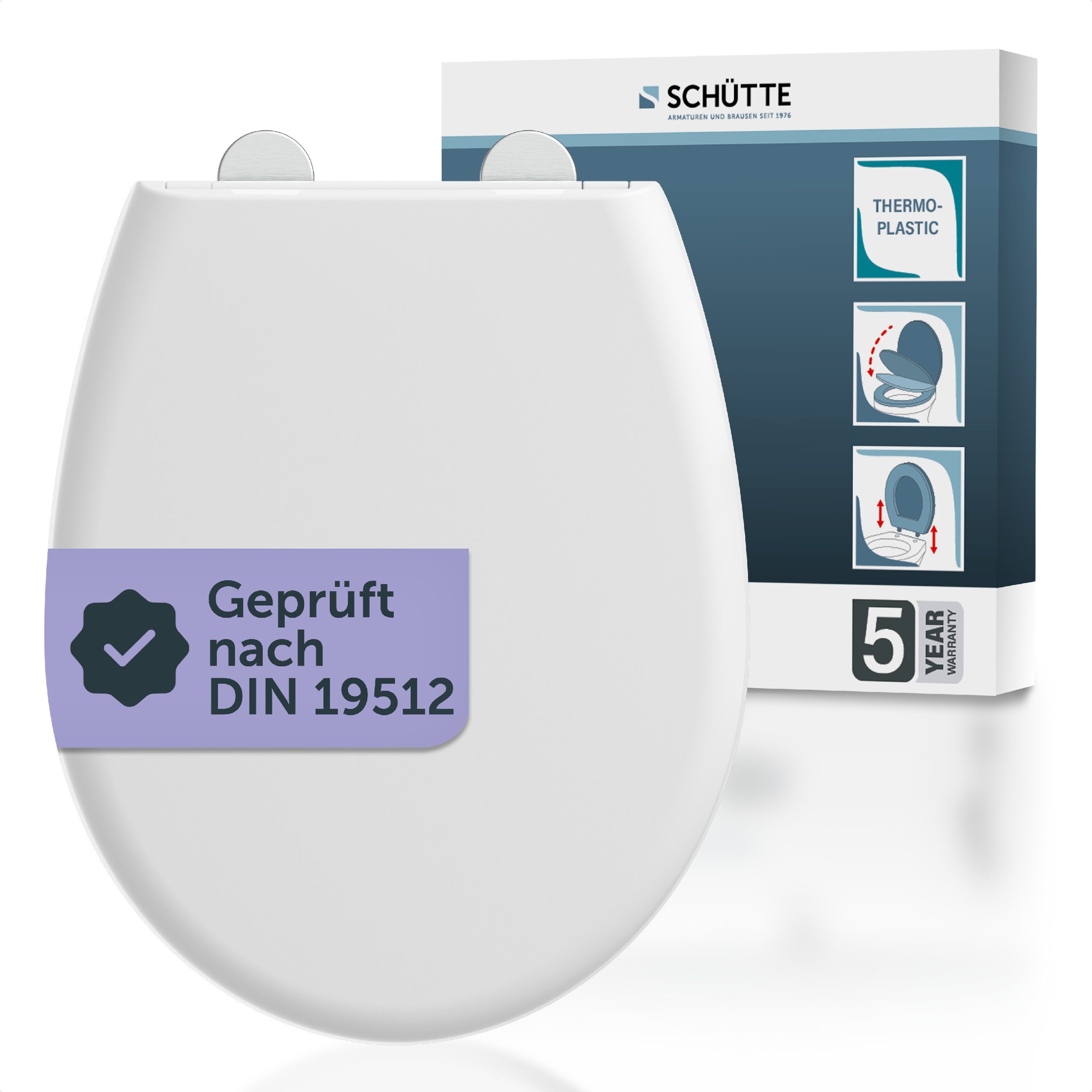 Schütte WC-Sitz WHITE PREMIUM, Thermoplast, Absenkautomatik, Schnellverschluss, belastbar bis 300 kg