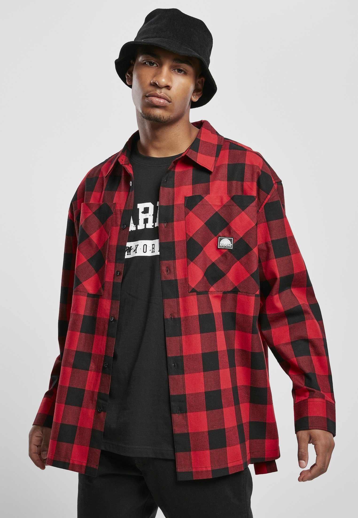 Southpole Langarmshirt Herren Southpole Check Flannel Shirt (1-tlg) red