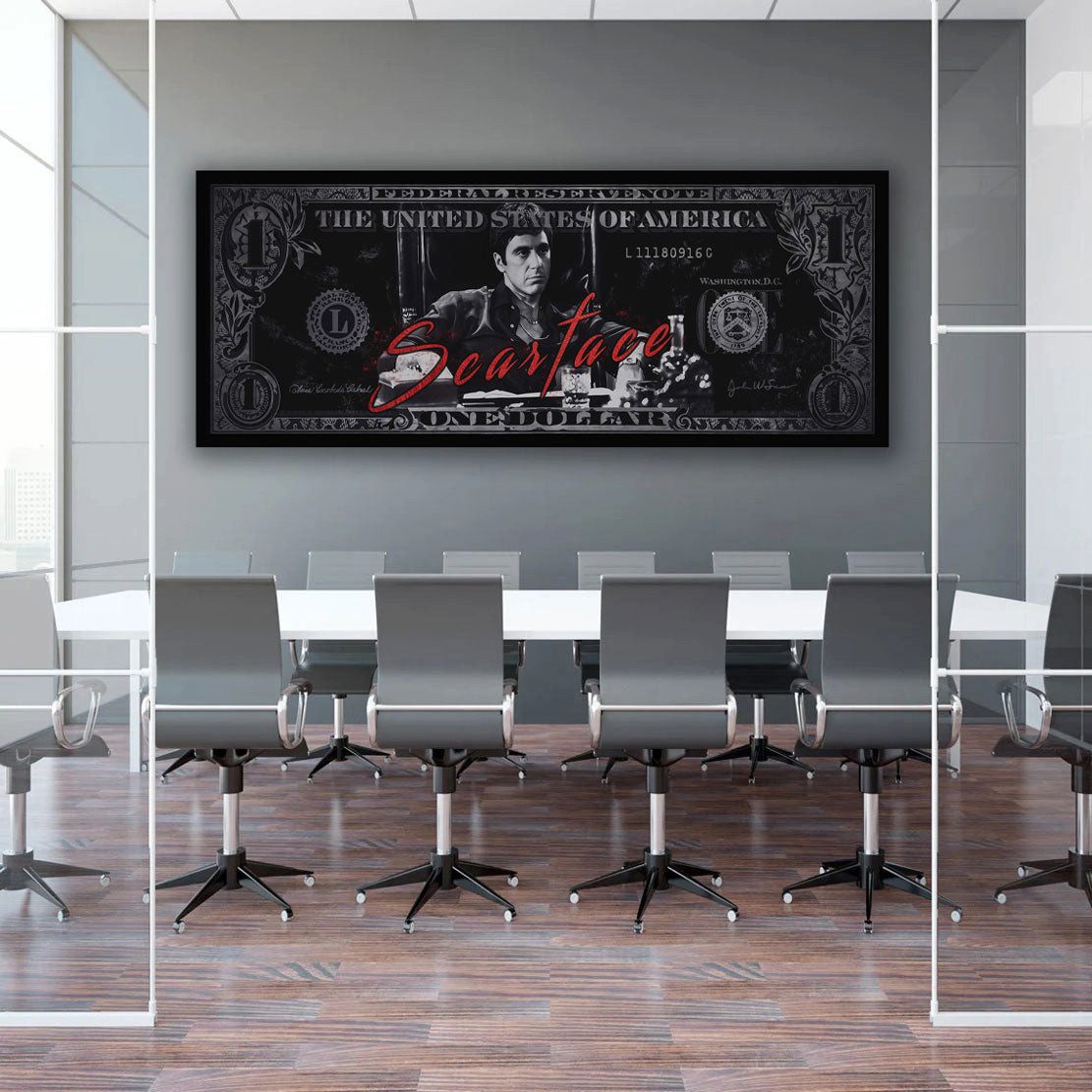 Artedinoi Leinwandbild Bildertrends24 Scarface Dollar Motiv Erfolg Leinwandbild Wandbild Film, Gangster mit Dollarscheinen