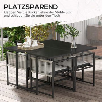 Outsunny Garten-Essgruppe Gartenmöbel-Set mit 4 Klappstühlen, 1 Tisch, (Sitzgarnitur, 5-tlg., Gartengarnitur), für Balkon, Terrasse, Mesh, Hellgrau