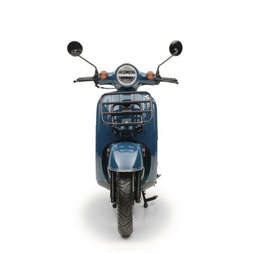 Burnout Motorroller Luna Ozeanblau, 50 ccm, 45 km/h, Euro 5, Unverwechselbares Retro Design, Moped, Neues Modell 2024