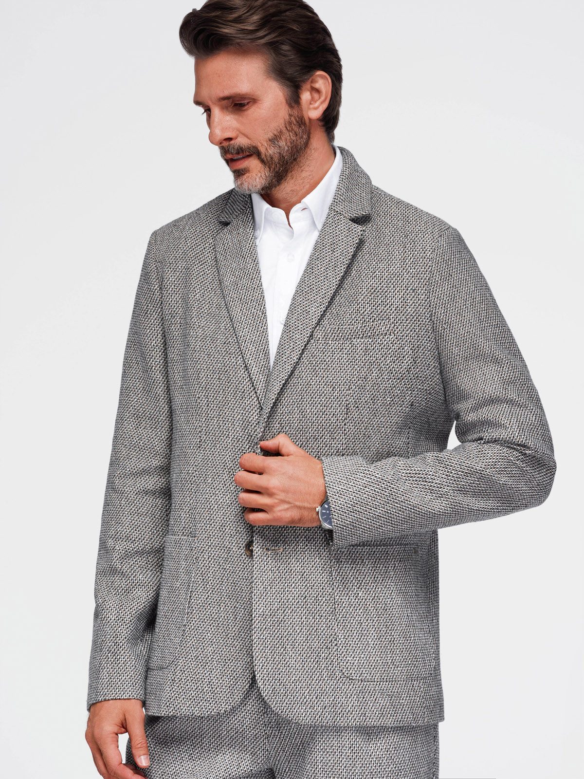 OMBRE Longblazer Herren Blazer mit strukturiertem Stoff elegant Coffee melange L (kein Set, 1-tlg)