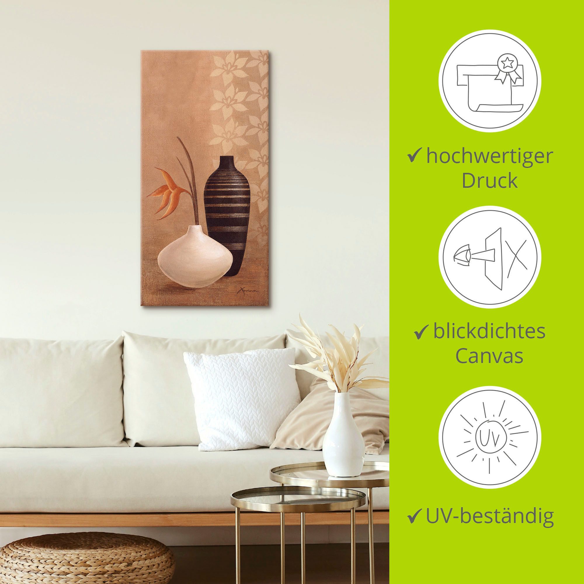 Artland Leinwandbild Bauschige Vasen, Vasen & Töpfe (1 St), auf Holzrahmen gespannt