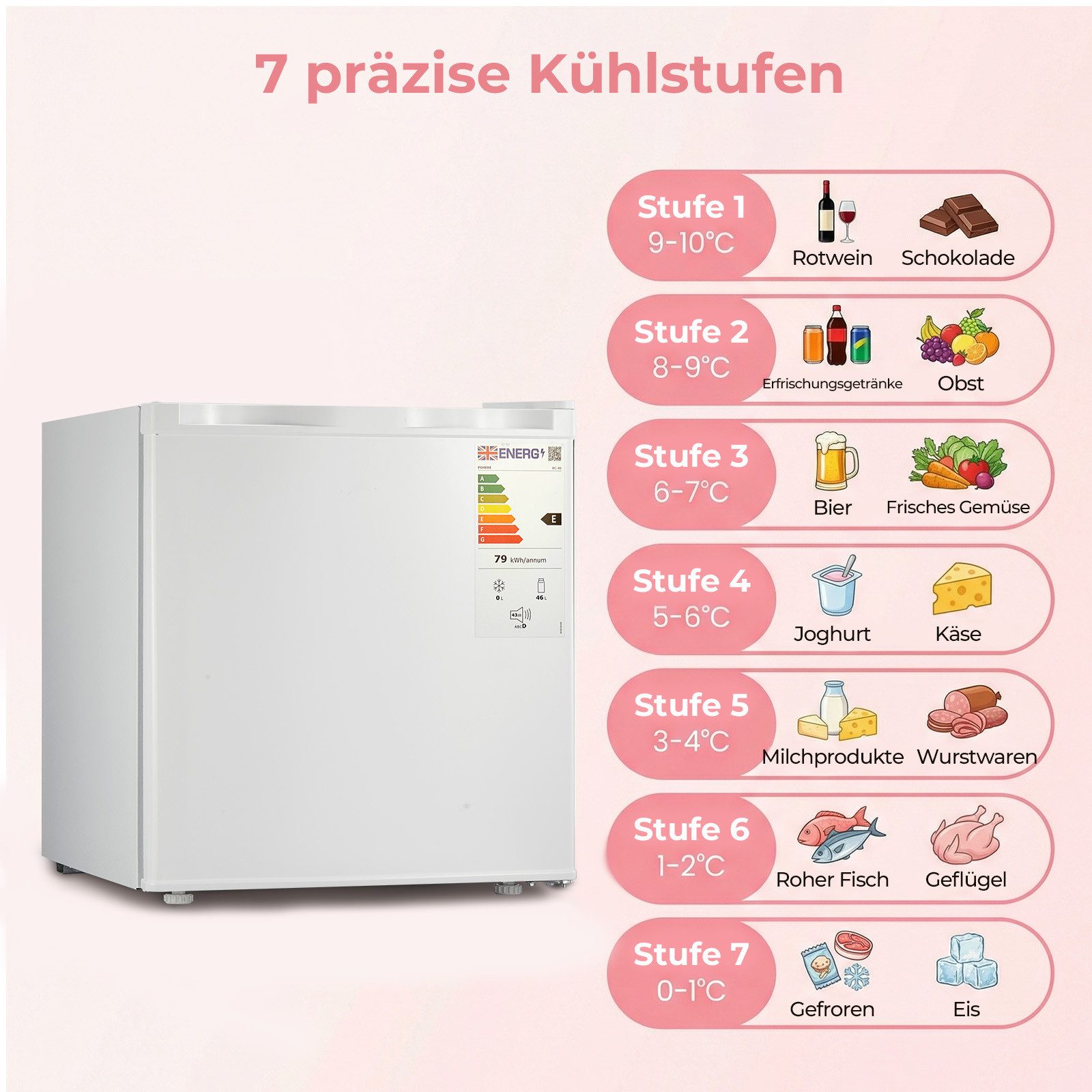 FOHERE Table Top Kühlschrank 46L Mini-Kühlschrank, Bier Hausbar Getränkekühlschrank Hotel, Weiß BC-46, 50 cm hoch, 49.53 cm breit – Bild 3 von 5