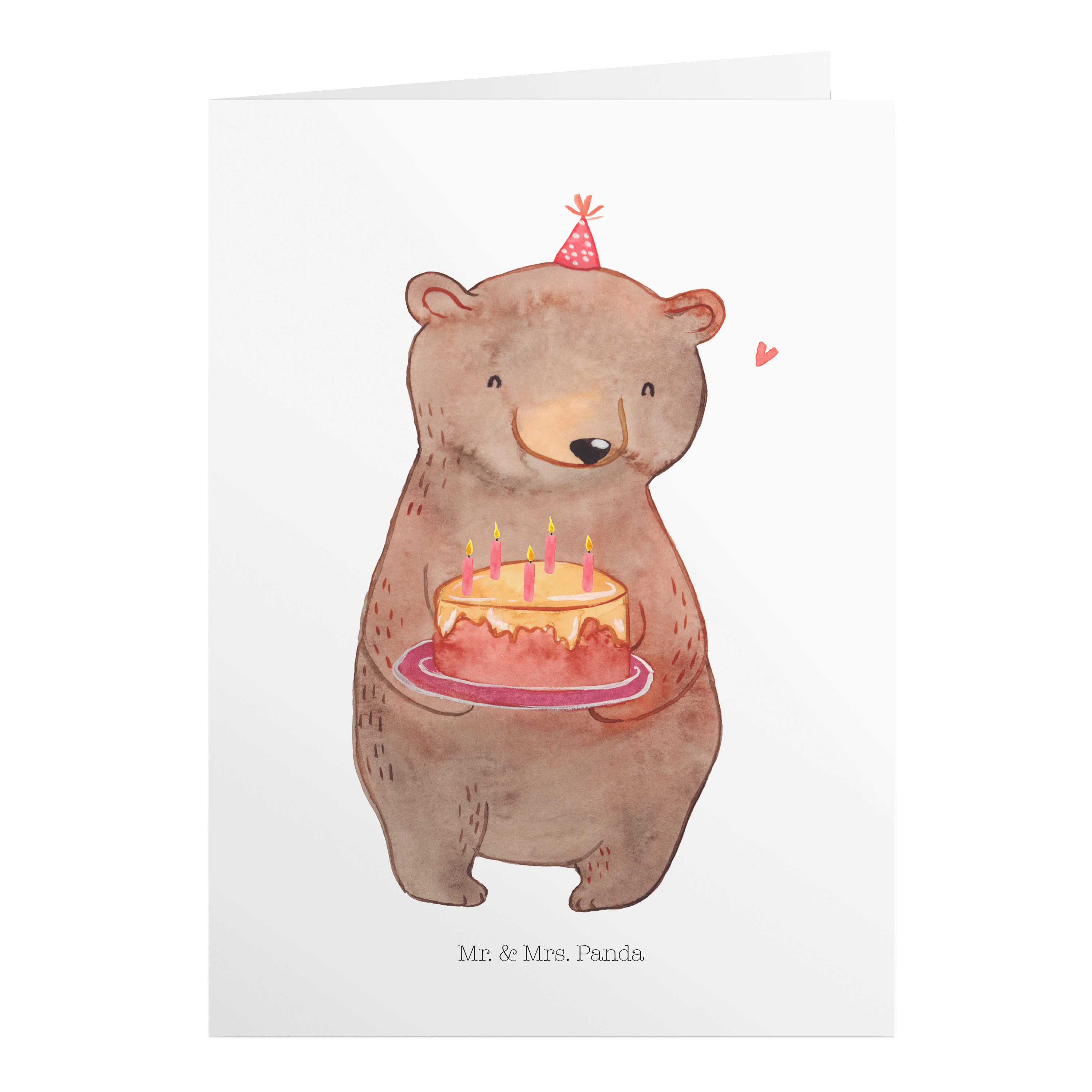Mr. & Mrs. Panda Geburtstagskarten Bär Torte - Weiß - Geschenk, Geburtstagsgeschenk, Klappkarte, Kerzen