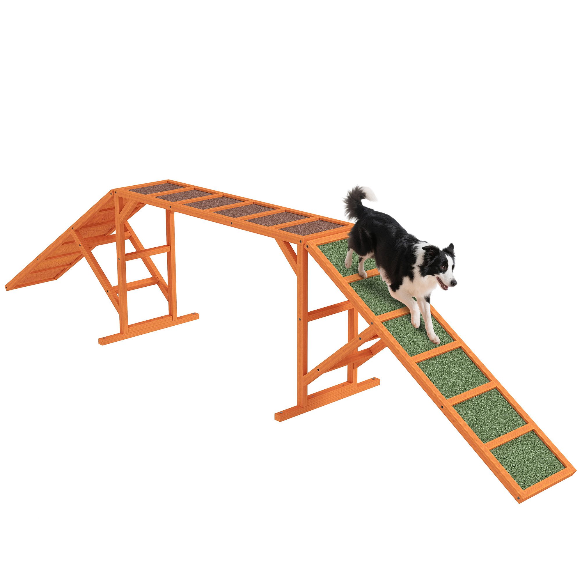 PawHut Agility-Wippe Hunde Agility Steg Agility-Ausrüstung für Hunde mit Sicherheitsstange, Tannenholz, Agility-Gerät (1-tlg) für Garten, 335 x 55 x 60 cm, Orange