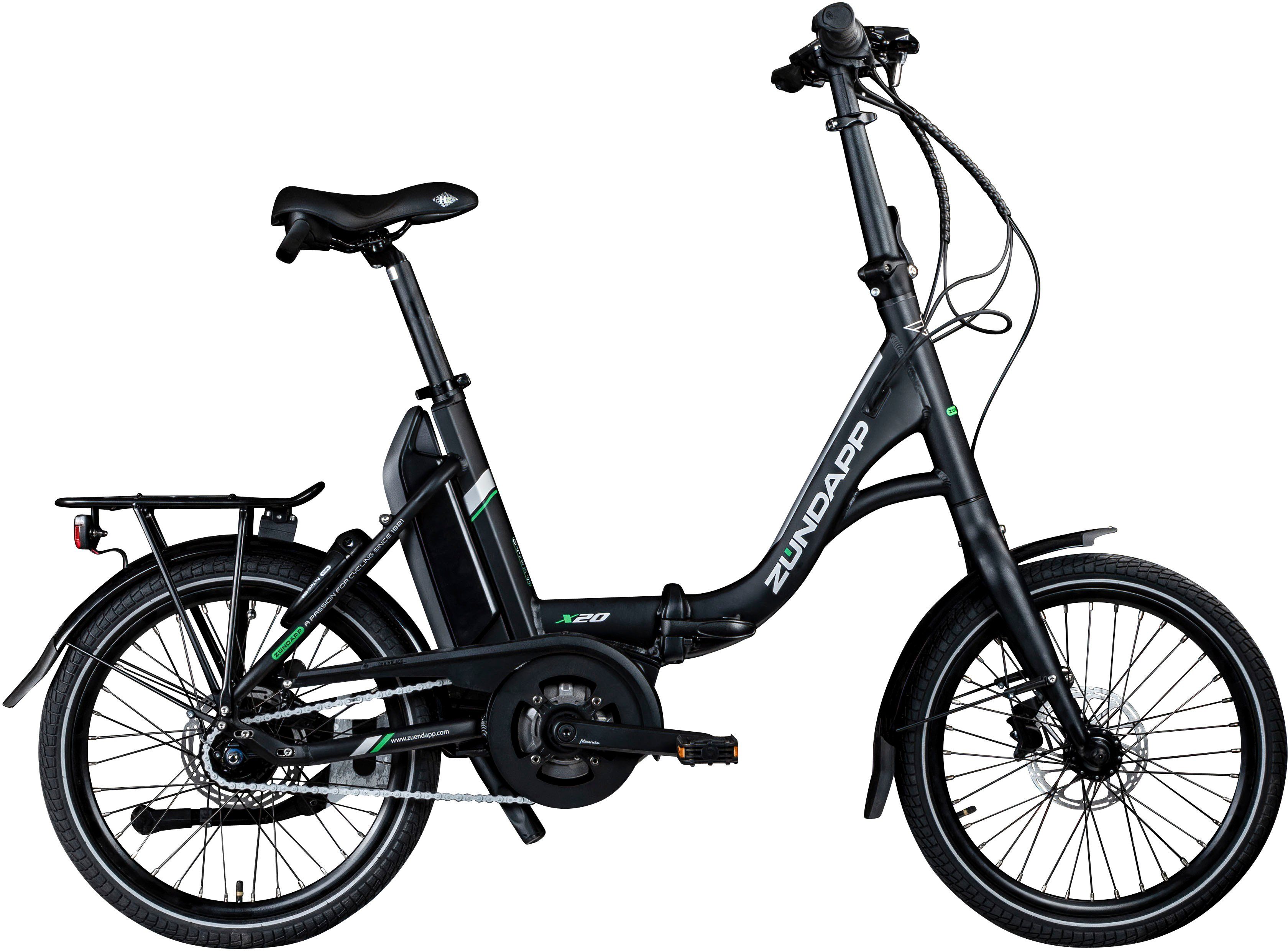 Zündapp E-Bike Faltrad X20, 7 Gang Shimano Nexus Schaltwerk, Nabenschaltung, Mittelmotor, 400 Wh, Pedelec, Elektrofahrrad für Damen u. Herren