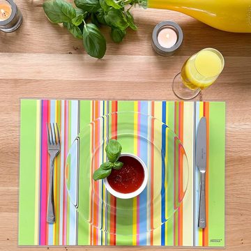 Platzset, Artipics Tischsets Platzsets Abwaschbar Stripes Sortiert 4 Verschiedene Farbstellungen je 1 Tischset in jeder Farbe Platzdeckchen Kunststoff 42x30 cm, bunt und fröhlich für alle Tage, Artipics Tischkunst, (1-St)
