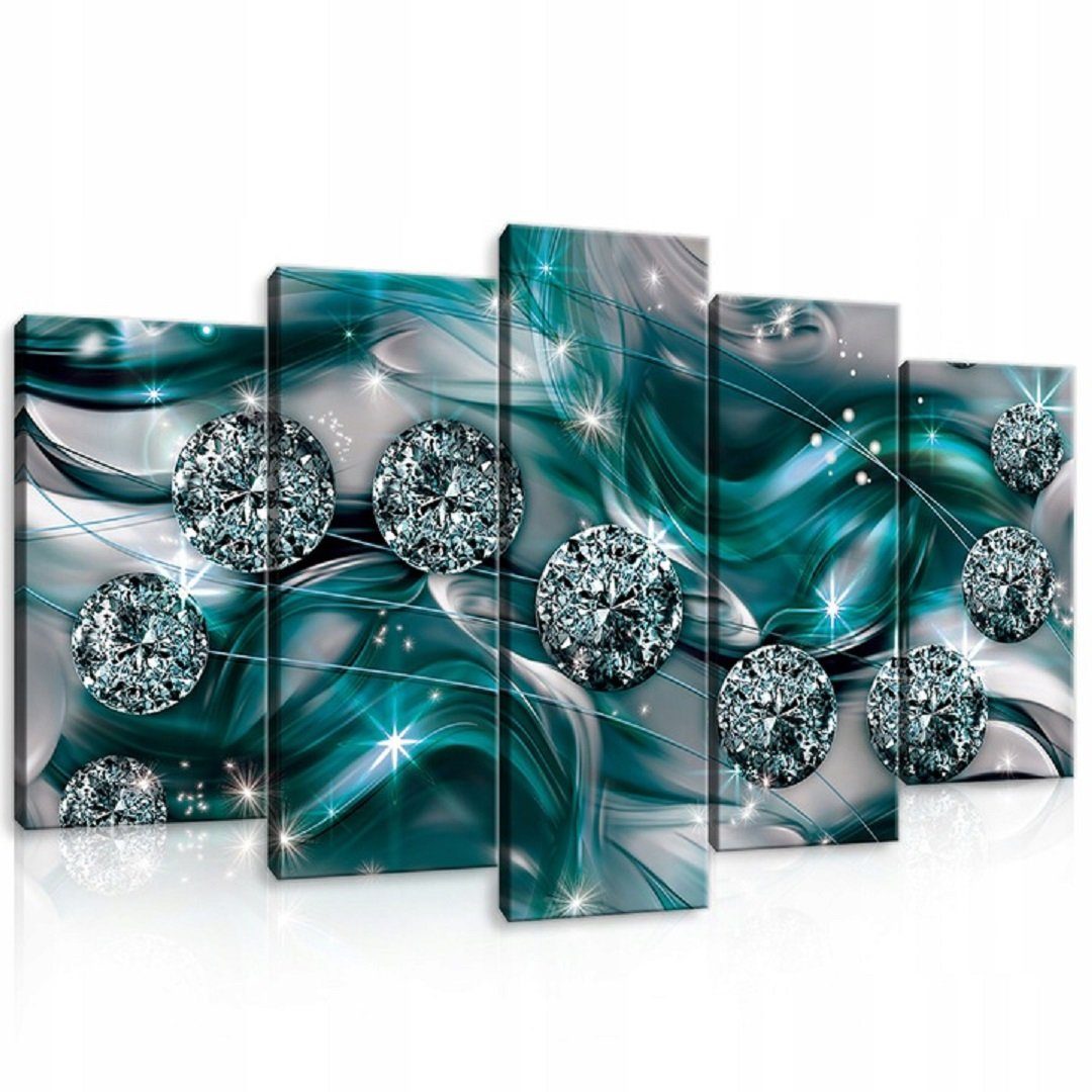 Wallarena Leinwandbild Abstrakt Diamanten Blau Wandbild 100x60 cm Groß SET XXL Wandbilder Leinwandbilder Modern Canvas Kunstdruck Bild Auf Leinwand Bilder für Wohnzimmer Schlafzimmer, Abstrakt (SET 5 teilig), Aufhängefertig